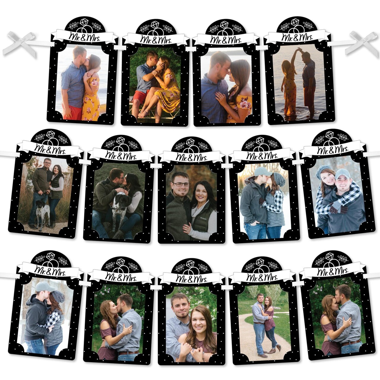 Big Dot of Happiness Mr. and Mrs. - DIY Black and White Wedding or Bridal Shower Decor - Picture Display - Photo Banner